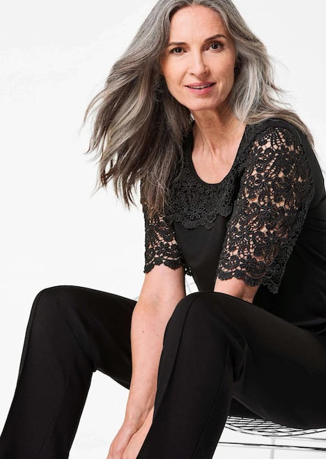 Viskose-Blusenshirt mit Spitze