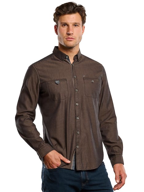 engbers Herren Langarm-Hemd aus nachhaltiger Baumwolle , Dunkelorange