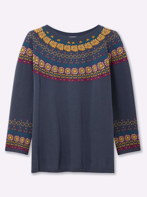 Pullover Langarm Jacquard Ohne Kragen