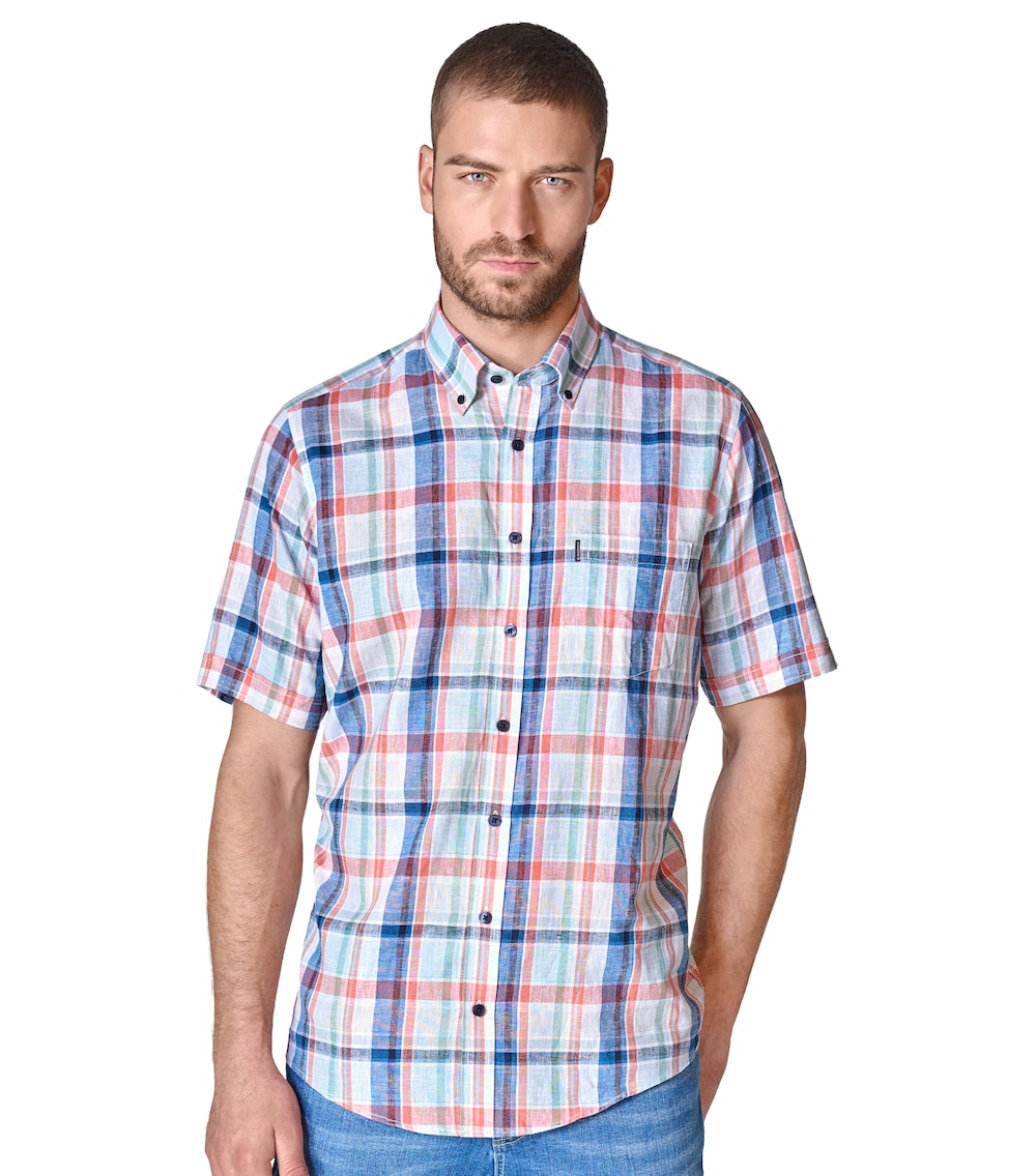 Leinenhemd Kurzarm kariert Casual Fit