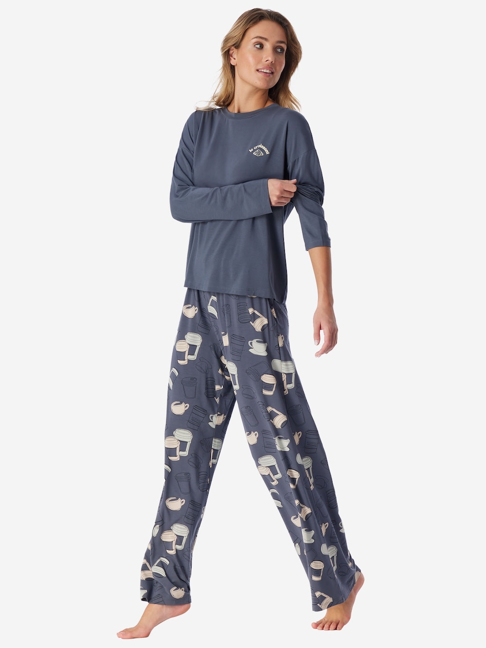Schiesser Damen Schlafanzug Casual Fashion blaugrau
