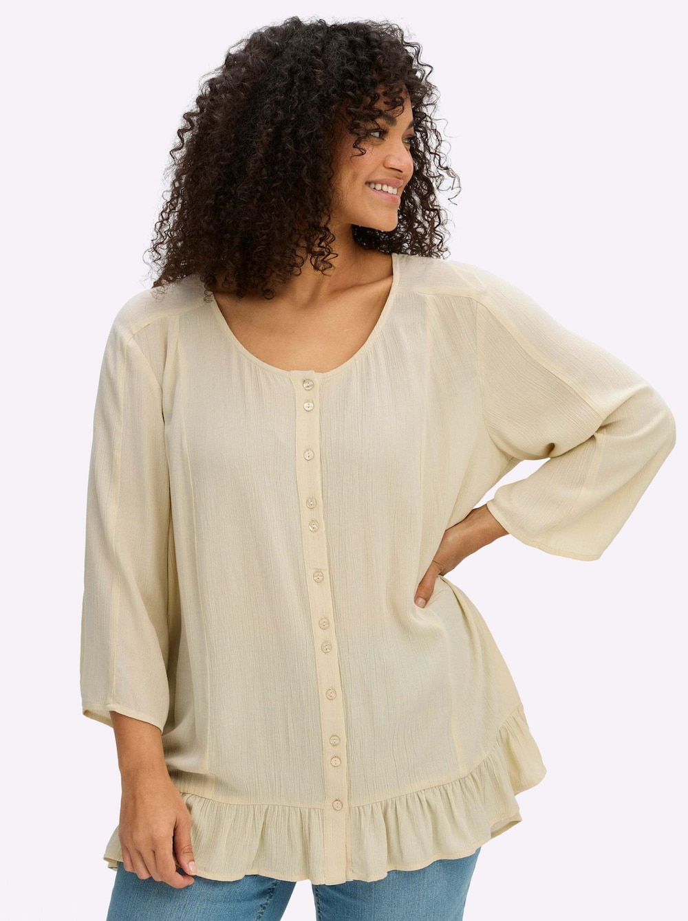 Bluse 3/4-Arm Ohne Kragen