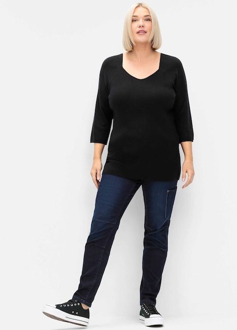 Pullover 3/4-Arm Feinstrick Uni