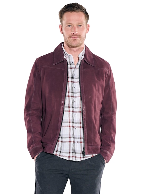 Herren Lederjacke aus Lammleder in Velouroptik , Bordeaux