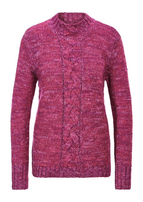 Hüftlanger Langarm Pullover, Zopfstrick