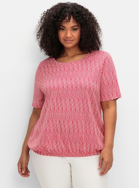 Rundhalsshirt Kurzarmshirt mit Minimal-Alloverdruck und Gummizugbund Kurzarm Sonstiges Muster Ohne Kragen