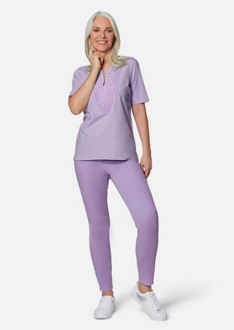 GOLDNER Kanten shirt Shirt met ronde hals en gehaakt kant