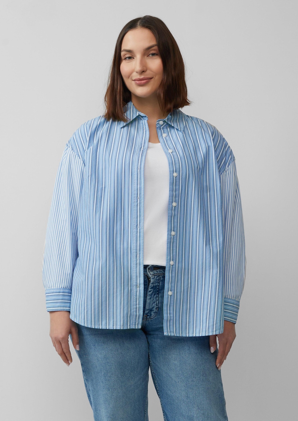 Popeline-Bluse im Relaxed Fit mit Streifenmix
