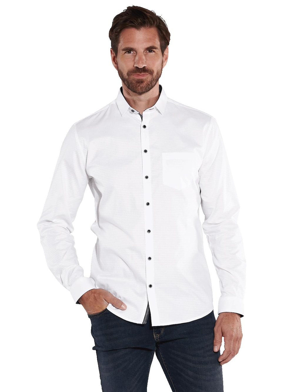 engbers Herren Langarm-Hemd uni , Reinweiss