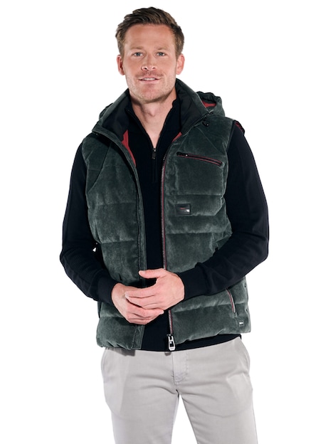 Herren Cord-Weste mit Funktionsdetails , Dunkelgruen