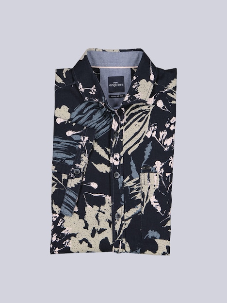 Herren Kurzarmhemd mit floralem Muster , Saphirblau