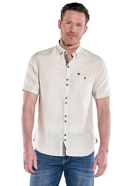 Herren Kurzarm-Hemd mit Leinenanteil , Beige