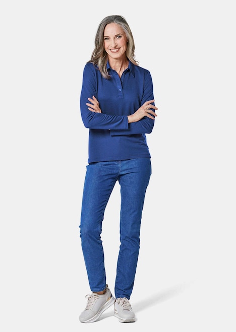 Langarm Poloshirt mit Schmuckband an Knopfleiste