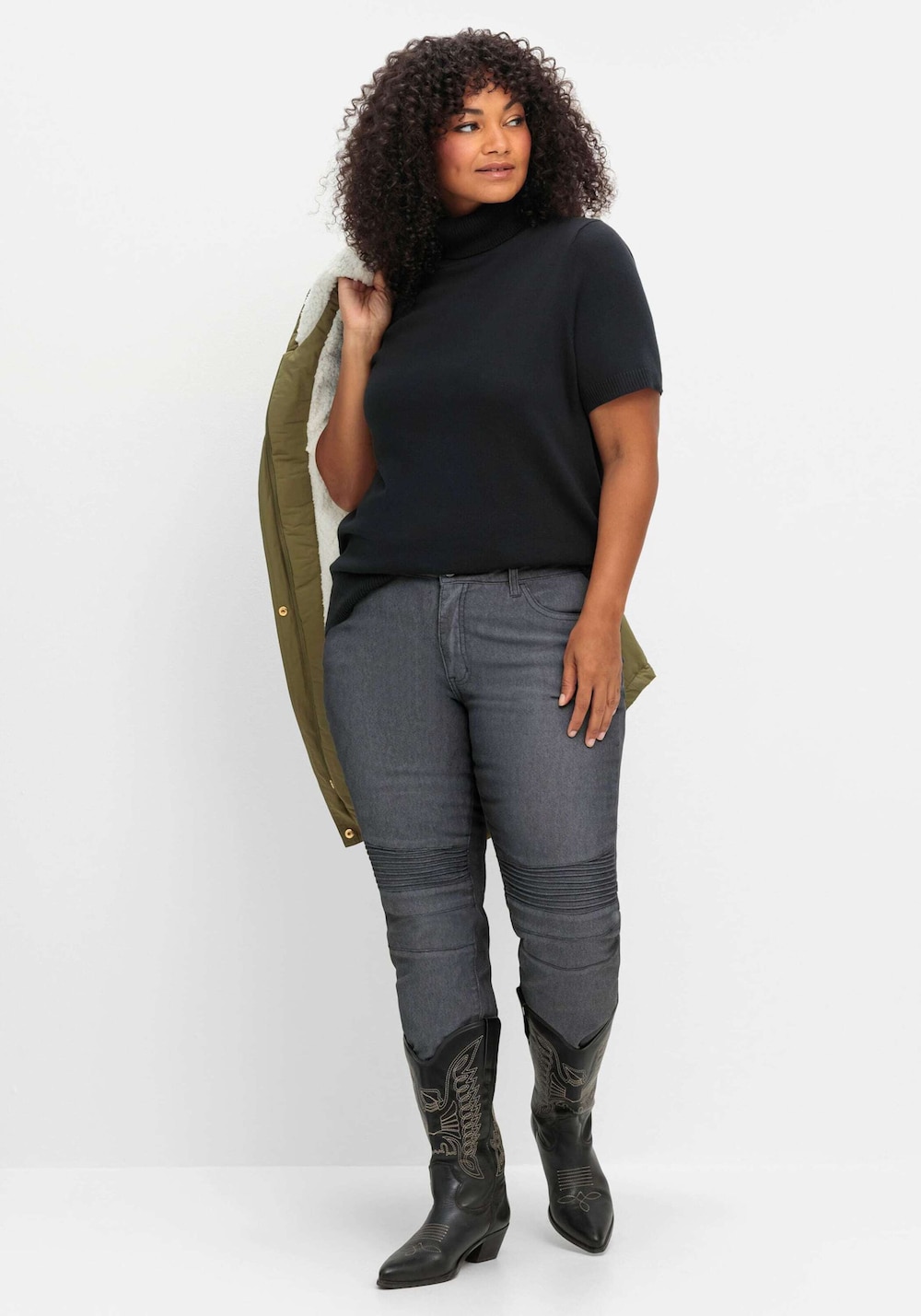 Pullover Kurzarm Jersey Uni Rollkragen