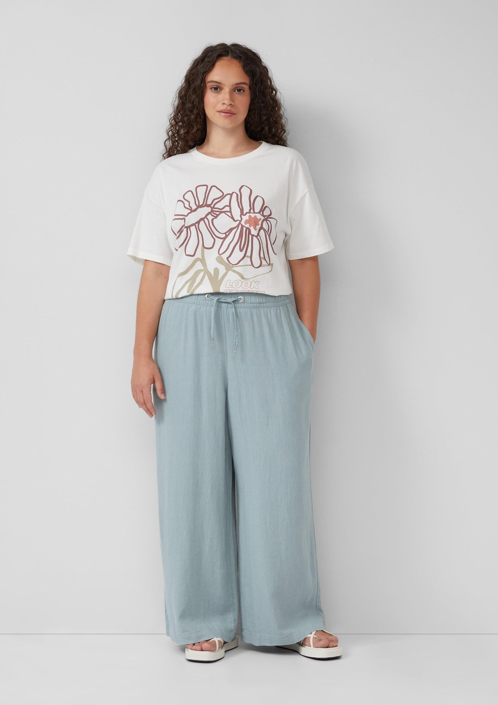 Wide Leg-Hose aus Leinenmix