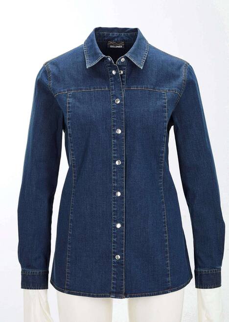 GOLDNER Denim overhemdblouse Jeansoverhemd van katoen-stretch