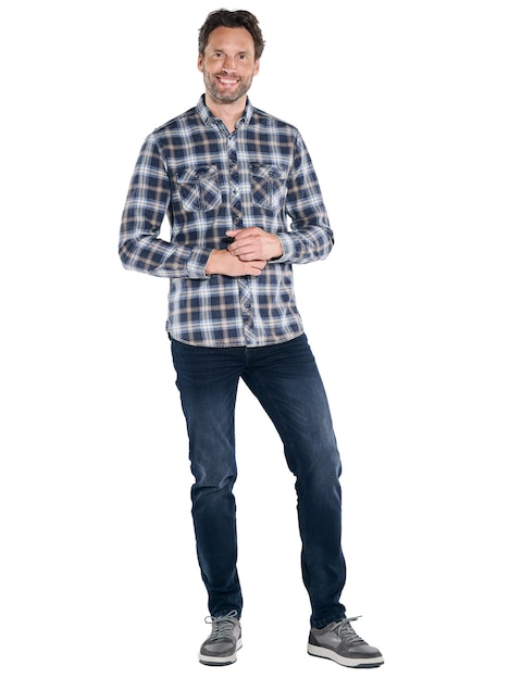 Herren Langarm-Hemd kariert , Indigoblau