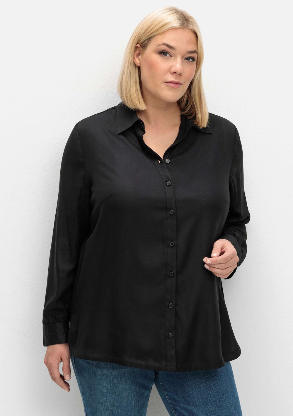 Hemdbluse Klassische Bluse aus Twillqualität Langarm Uni Hemdkragen