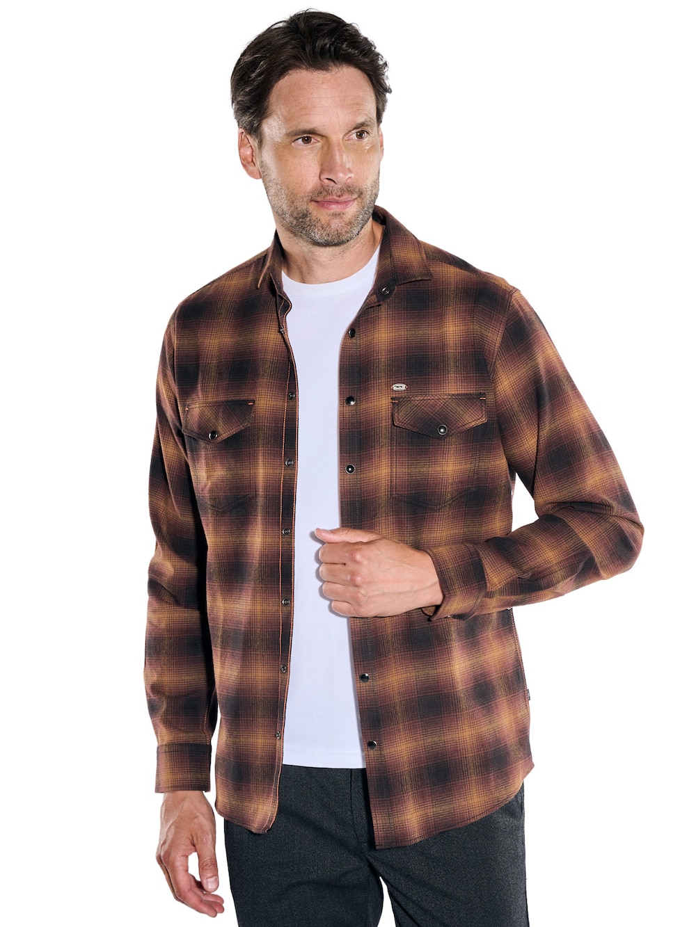 Herren Flanell-Karo Overshirt mit Brusttaschen , Dunkelrot