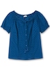 Kurzarmbluse Kurzarm-Bluse mit Lochstickerei und Carmen-Ausschnitt Kurzarm Uni
