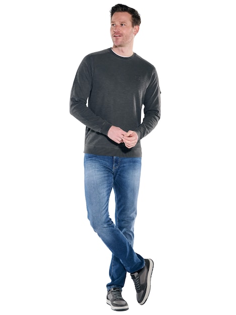 Herren Rundhals Shirt , Anthrazit