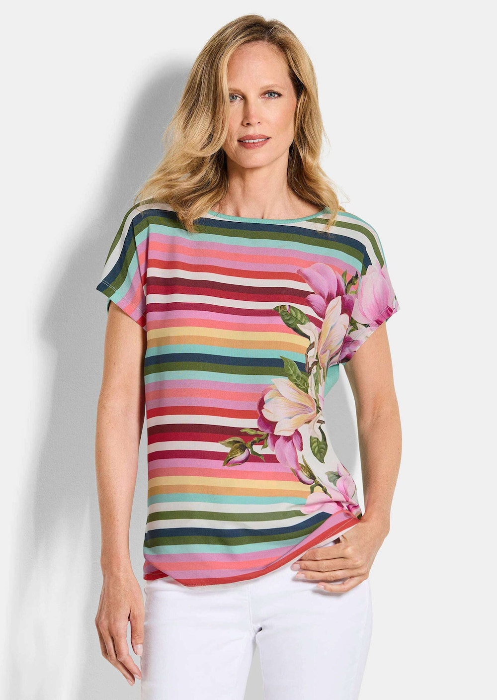 Streifenshirt mit floralen Akzenten