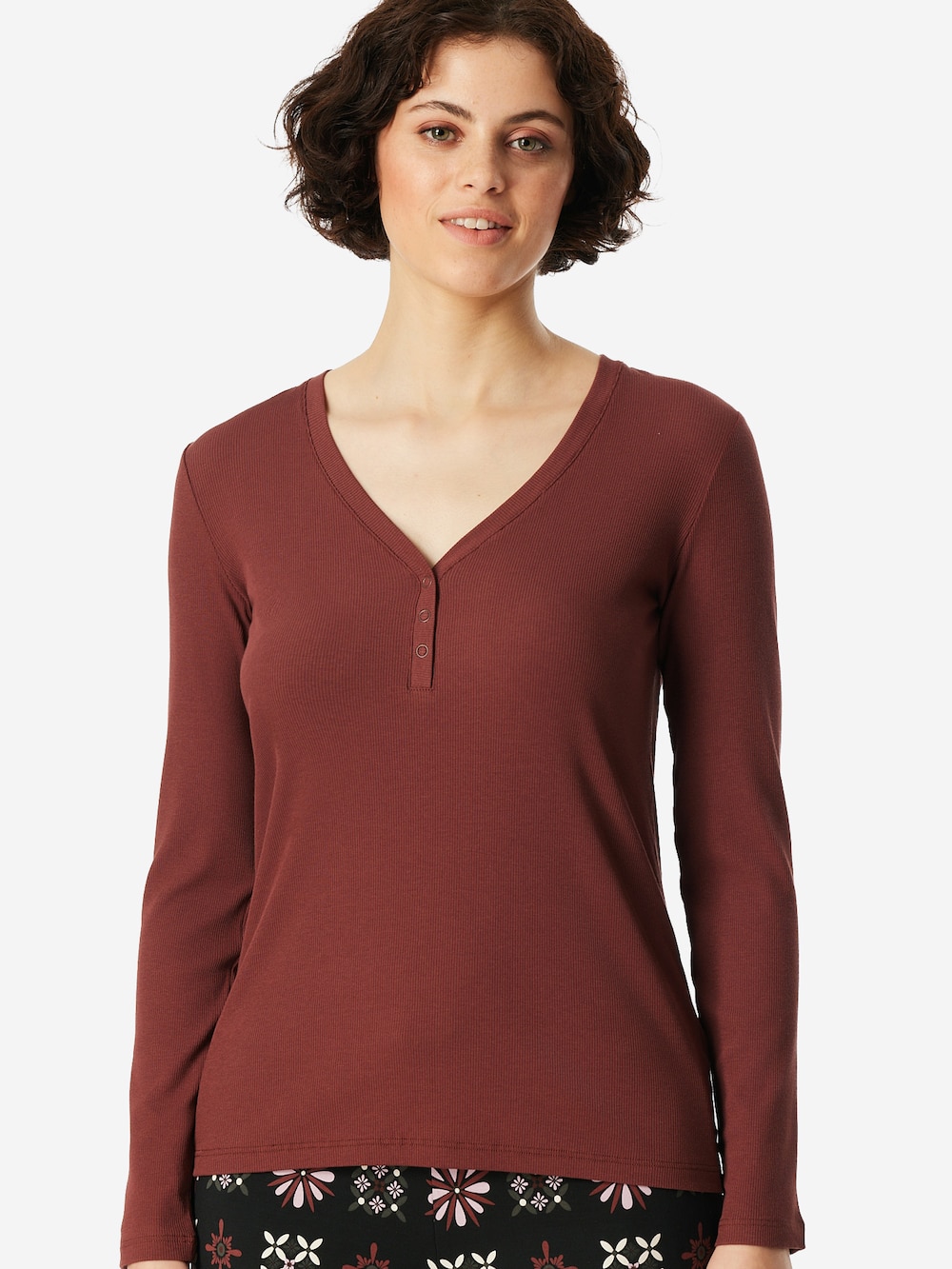 Schiesser Damen Pyjamaoberteil Mix + Relax - burgund