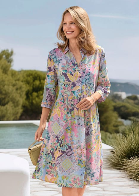 Elegantes Viskosekleid mit Patch-Muster