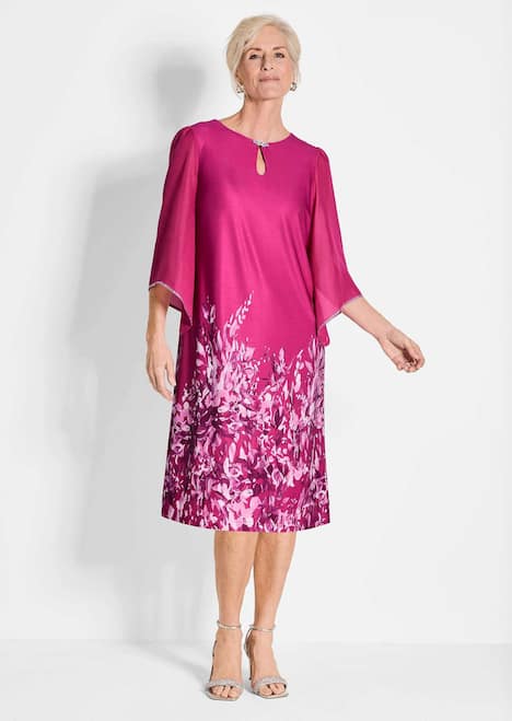 Pinkes elegantes Kleid mit 3/4-Arm aus Chiffon