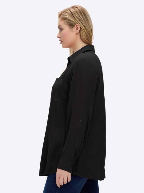Bluse Langarm Uni Hemdkragen