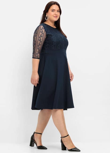 Abendkleid 3/4-Arm Uni Ohne Kragen