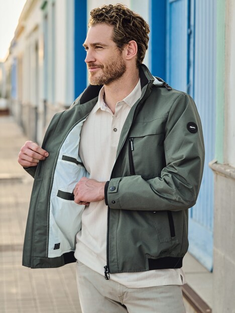 Herren Leichte Funktionsjacke mit Bündchen , Oliv