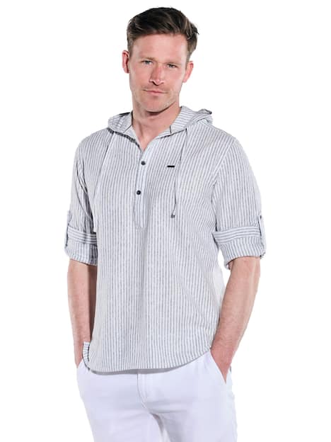 engbers Herren Langarm-Shirt mit Leinenanteil , Mittelblau