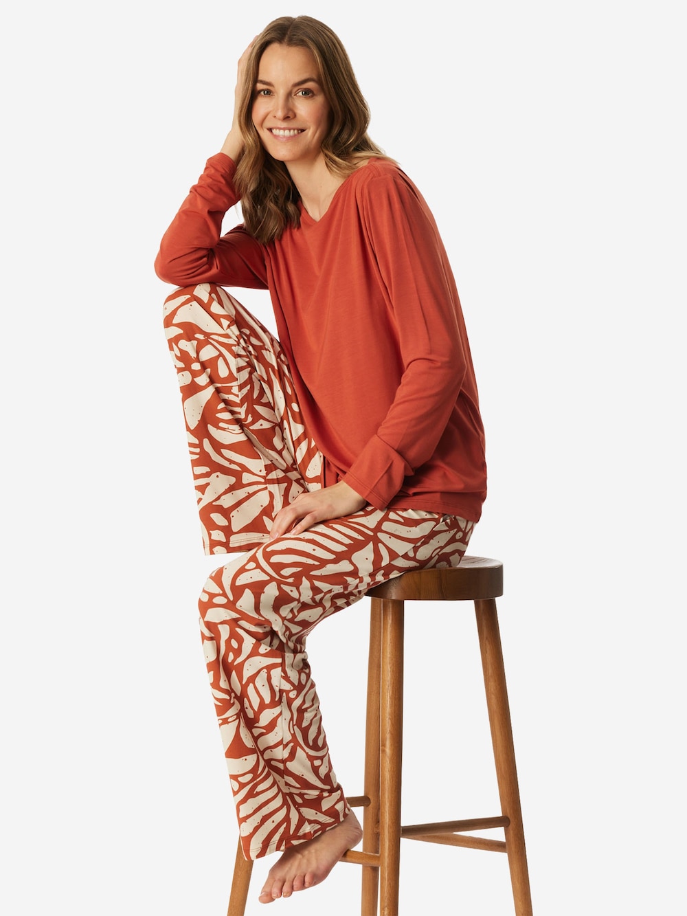 Schiesser Damen Pyjama Selected Premium terracotta