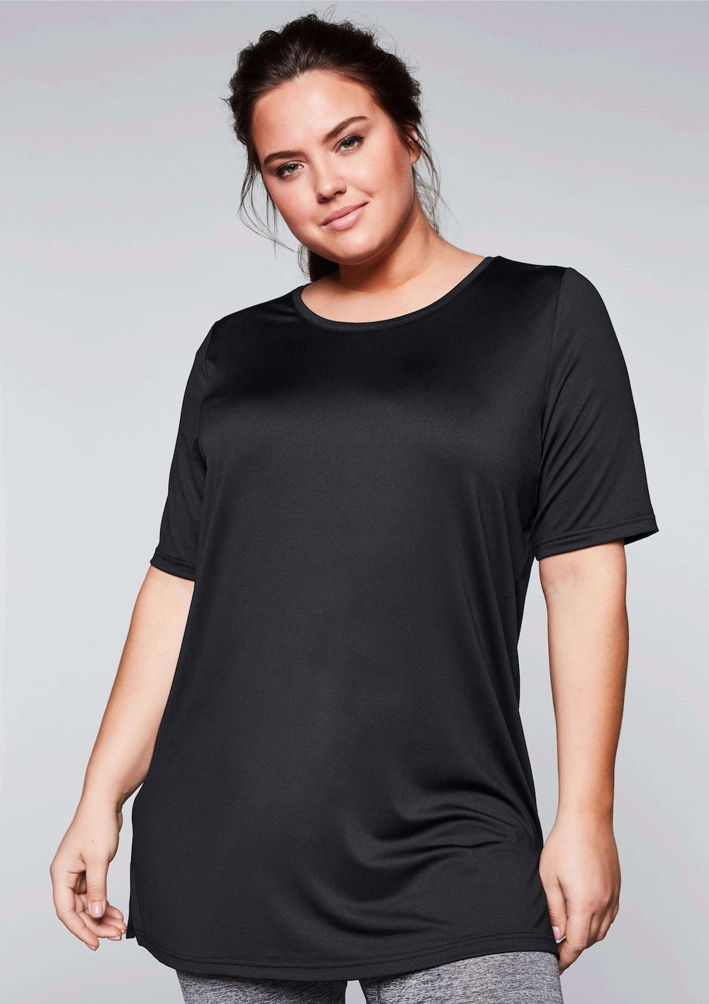 Longshirt Funktionsshirt in Longform Kurzarm Uni Rundhalskragen