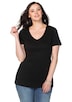 T-Shirt T-Shirt mit V-Ausschnitt, Rippqualität Kurzarm Uni Ohne Kragen