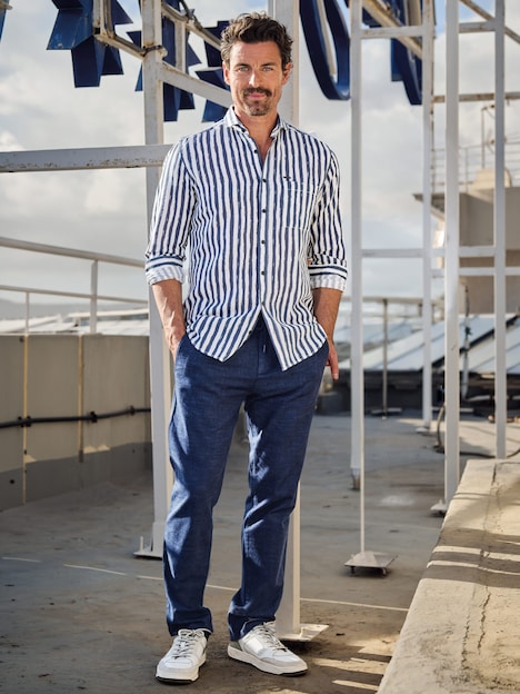 Herren Streifenhemd in Leno-Ware , Marineblau