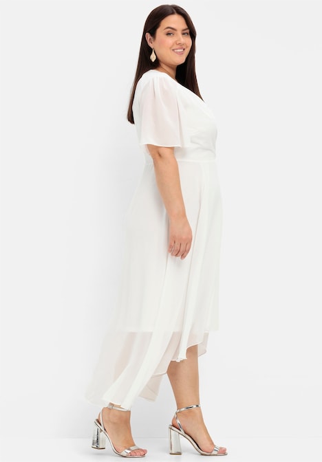 Chiffonkleid Kurzarm Uni Ohne Kragen