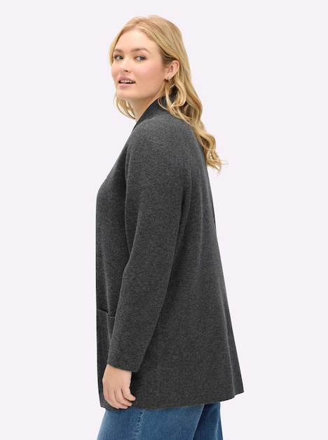 Strickjacke Strickjacke mit Zipper und Umlegekragen Langarm Uni Umlegekragen
