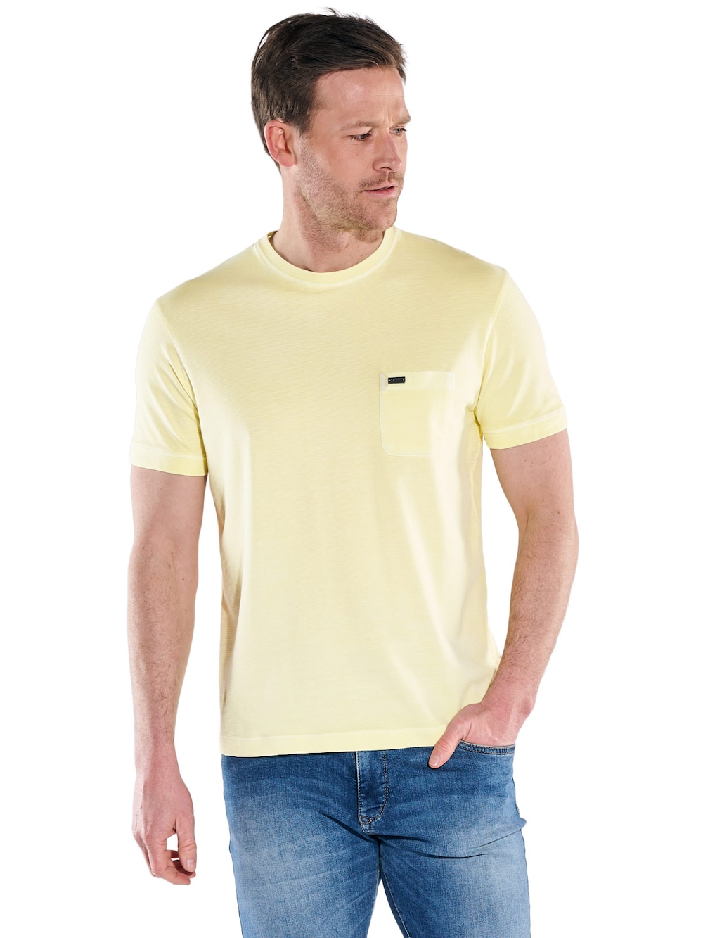 Herren Rundhals T-Shirt mit Brusttasche , Gelb