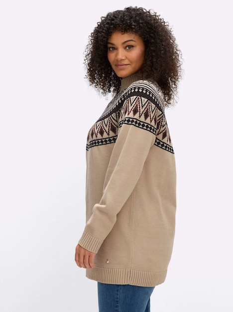 Langarm-Pullover Jacquardpullover im Norweger-Stil Langarm Stehkragen