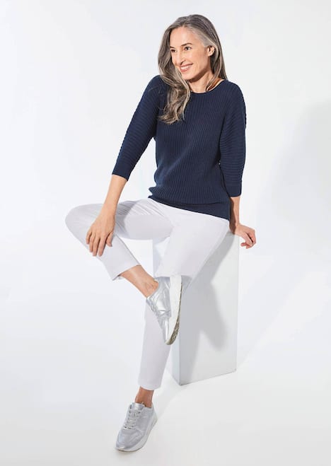 Baumwollmix mit Fledermausärmeln und Rippstruktur