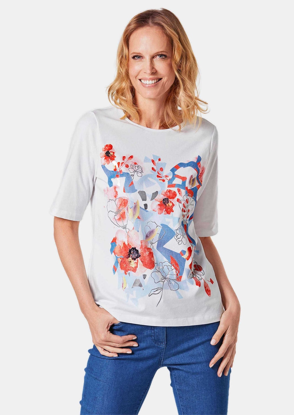 Gedessineerd shirt van onderhoudsvriendelijke katoenjersey