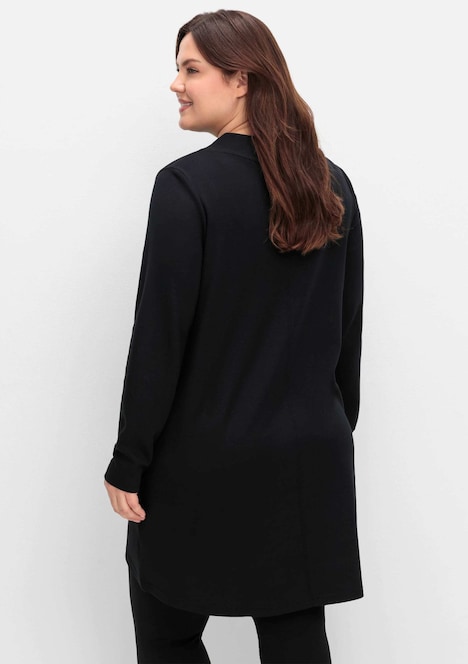 Sweatshirt Longshirt mit asymmetrischem Stehkragen Langarm Uni Stehkragen