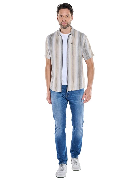 Herren Kurzarm-Overshirt in Strickoptik , Beige