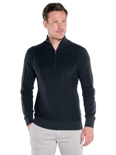 engbers Herren Pullover mit Troyerkragen , Schwarz