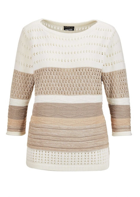 Strukturpullover mit 3/4-Arm und U-Boot-Ausschnitt