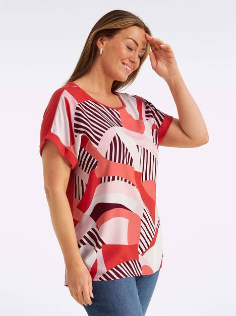 Shirt-Bluse Kurzarm Ohne Kragen