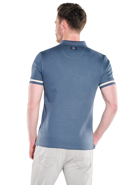 Herren Poloshirt mit Kontraststreifen , Mittelblau