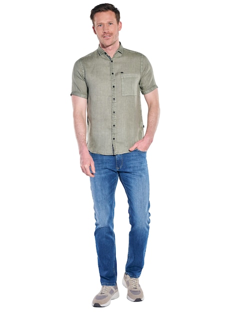 Herren Kurzarm-Hemd aus Leinen , Khaki